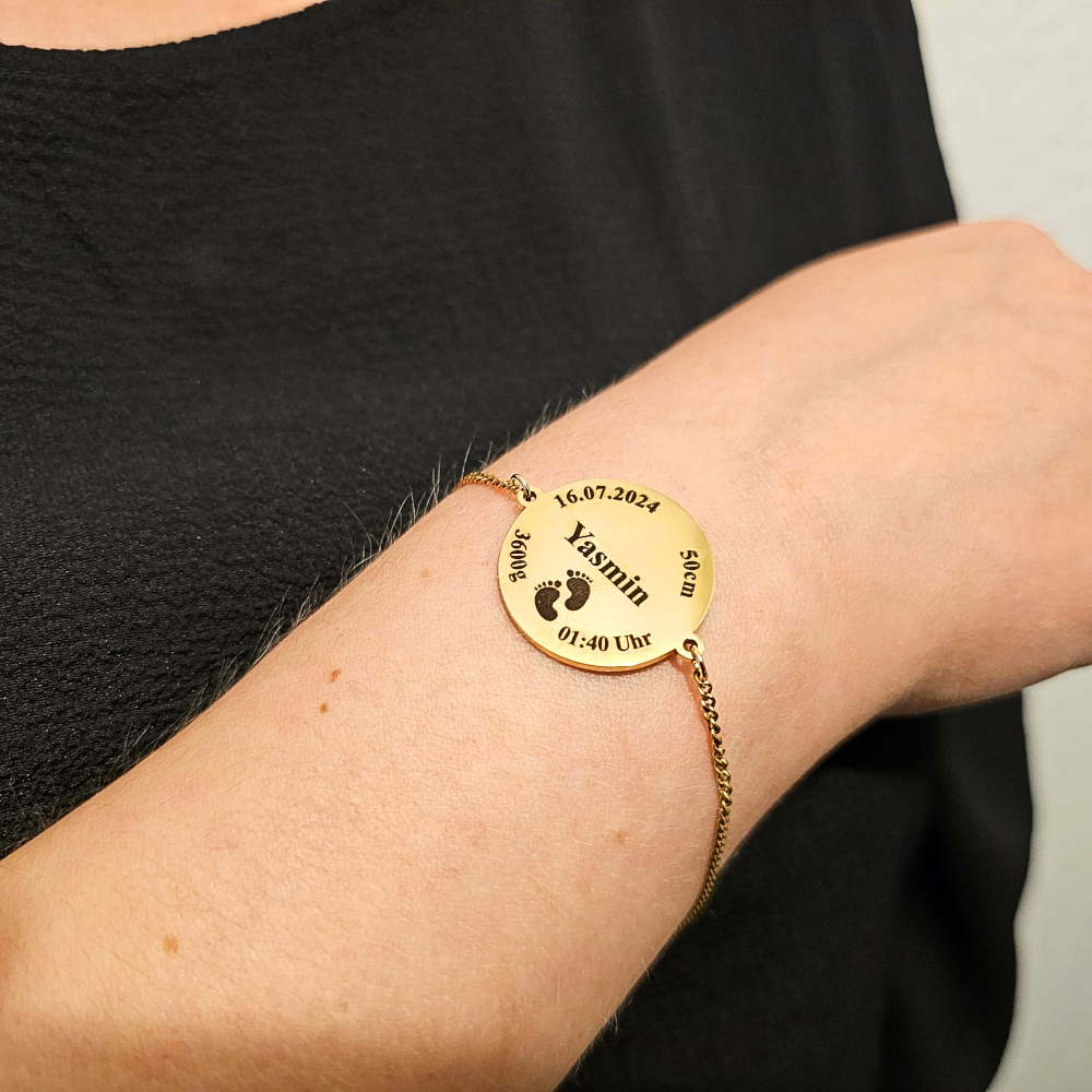 "Baby" Gravur-Armband mit Geburtsdaten
