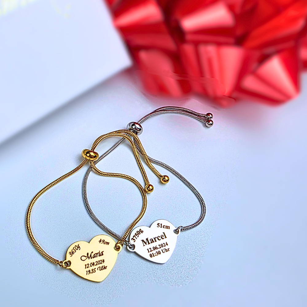 "Herzensdatum" Gravur-Armband mit Geburtsdaten