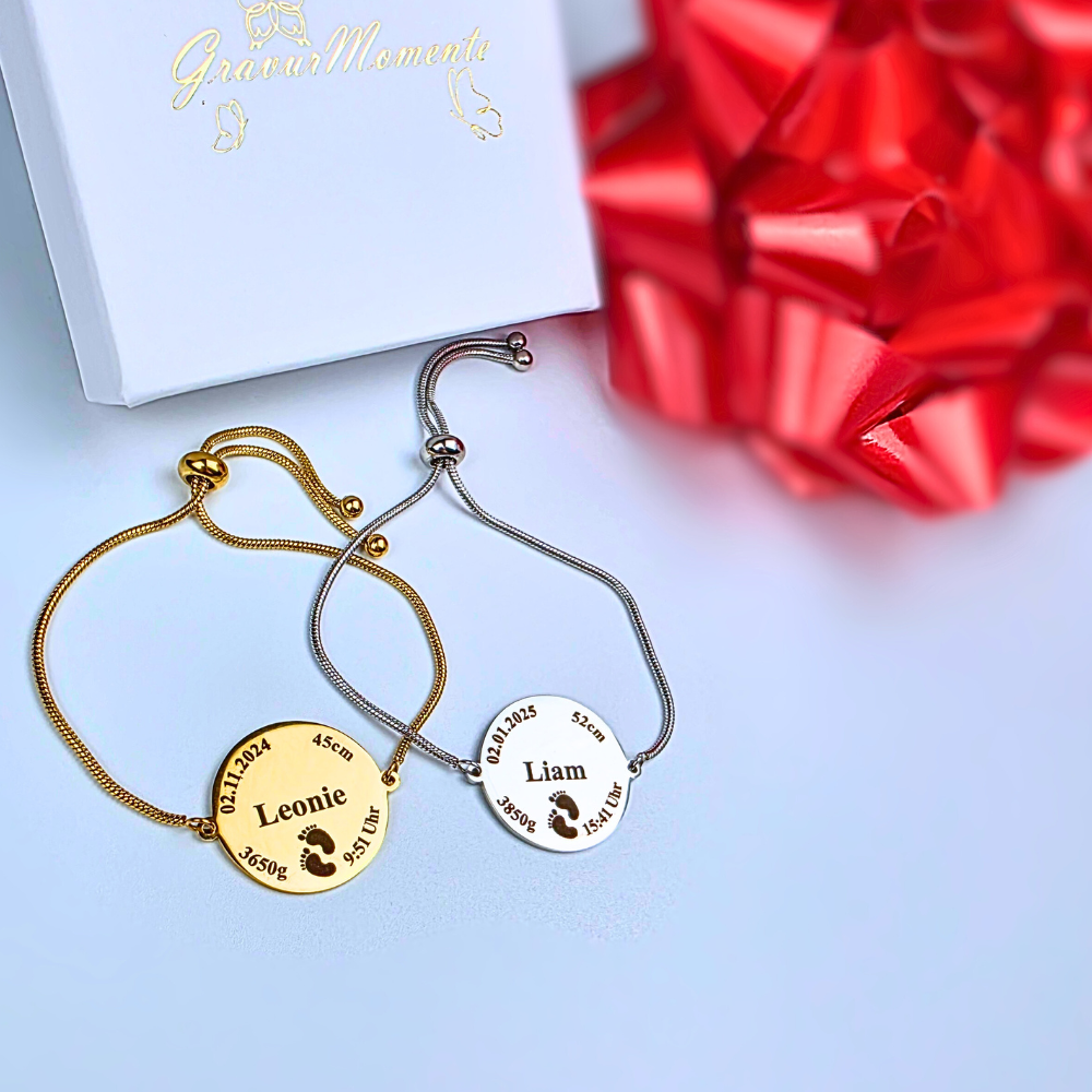 "Baby" Gravur-Armband mit Geburtsdaten
