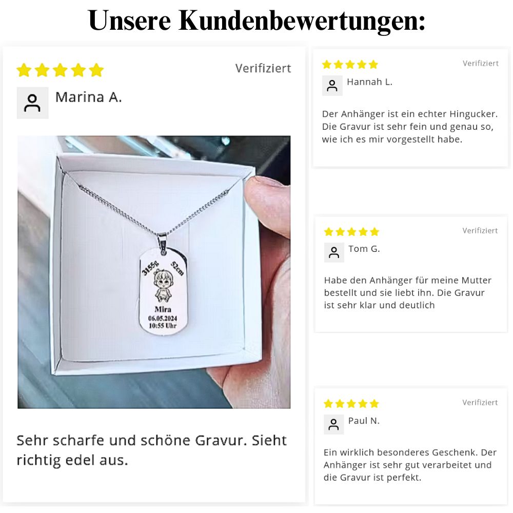 "Für immer Liebe" Gravur-Halskette mit Geburtsdaten