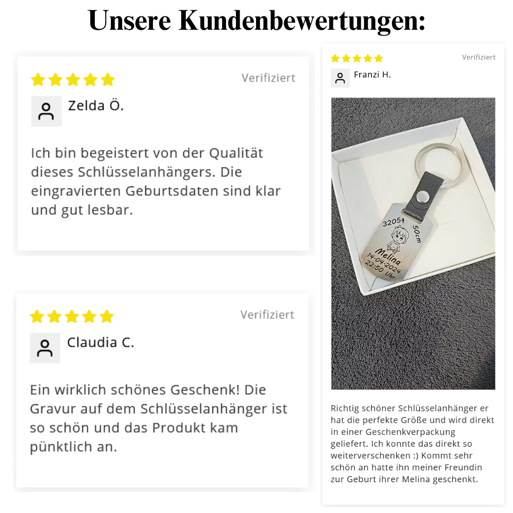 "Geburtsstern" Schlüsselanhänger mit Geburtsdaten - Gravur