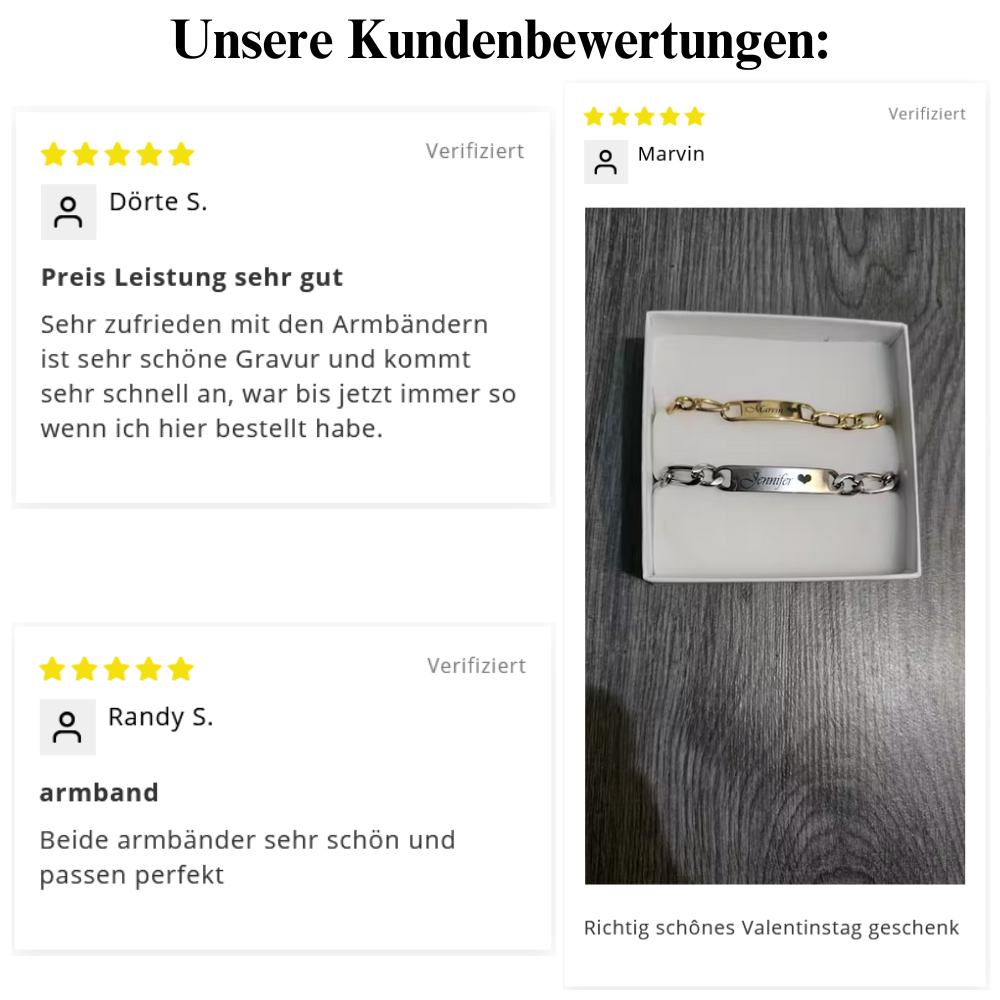"Du & Ich" Gravur-Partnerarmbänder mit Namen