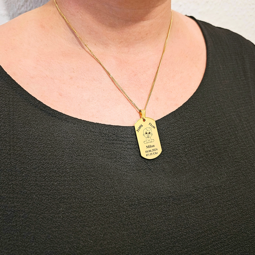 "Für immer Liebe" Gravur-Halskette mit Geburtsdaten