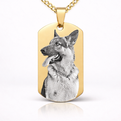 Dog Tag Foto Kette personalisiert in Gold mit Hunde Bildgravur