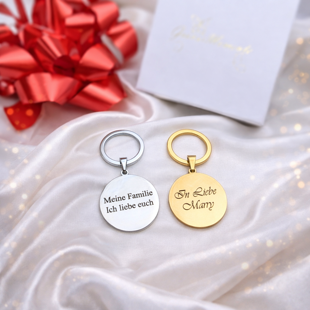 Gravur Schlüsselanhänger mit Wunschtext aus Edelstahl – individuelles Geschenk