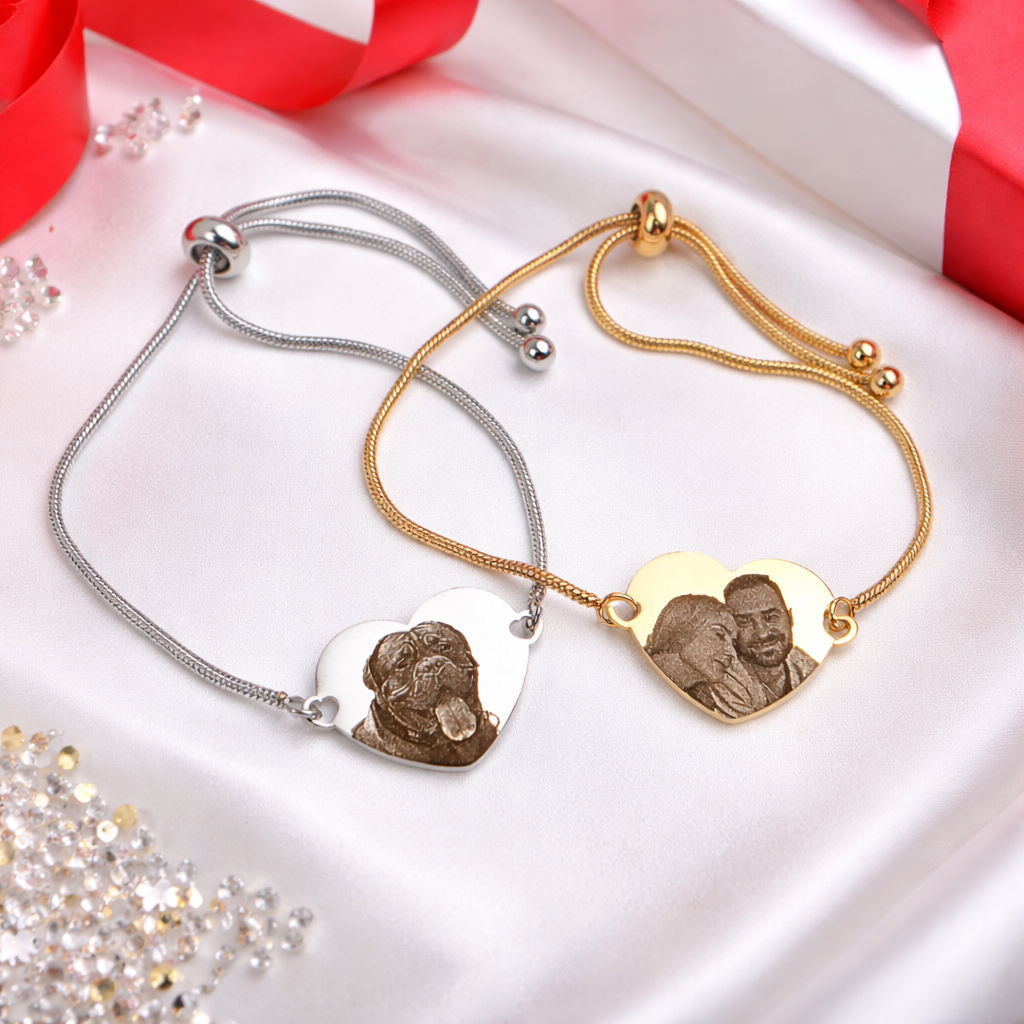 Herz Armbänder in Silber und Gold mit Fotogravur – Geschenk für Tierliebhaber