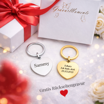 Herz Schlüsselanhänger mit Gravur und Wunschtext – individuelles Geschenk aus Edelstahl