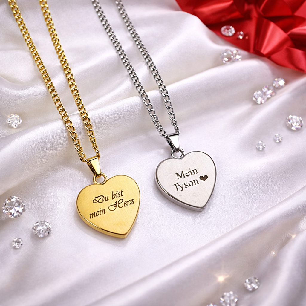 Gravierte Herz Kette mit Wunschtext auf Rückseite – individuelles Geschenk aus Edelstahl