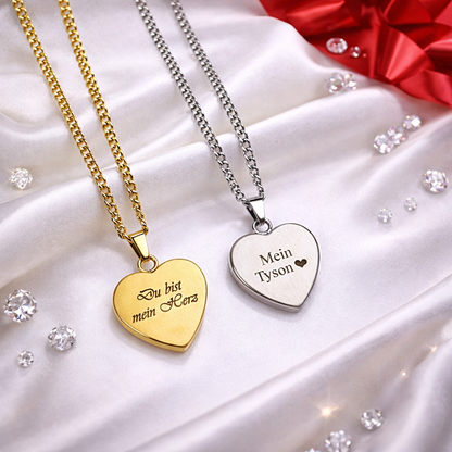Gravierte Herz Kette mit Wunschtext auf Rückseite – individuelles Geschenk aus Edelstahl