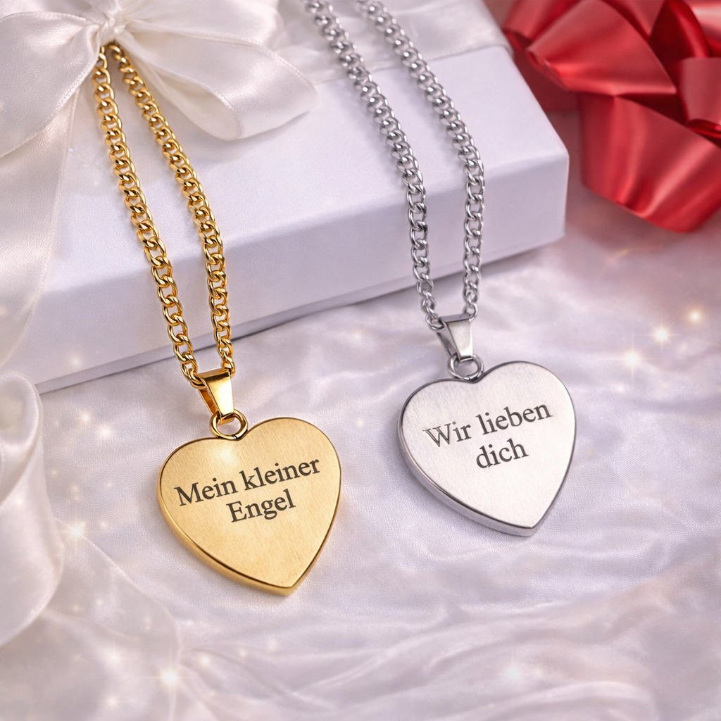 Herz Kette personalisiert mit Baby Daten und Wunschtext – Erinnerungsschmuck