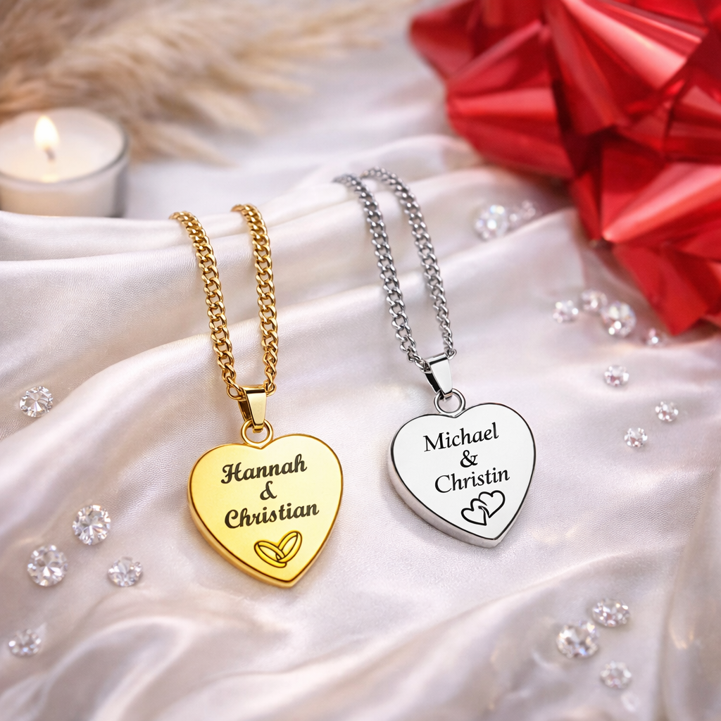 Herz Ketten in Silber und Gold mit Namensgravur – Partnerschmuck