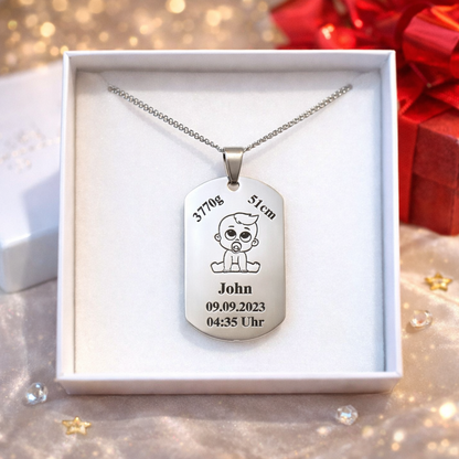 Silberne Geburtskette mit Namen und Geburtszeit – individuelles Mama Geschenk