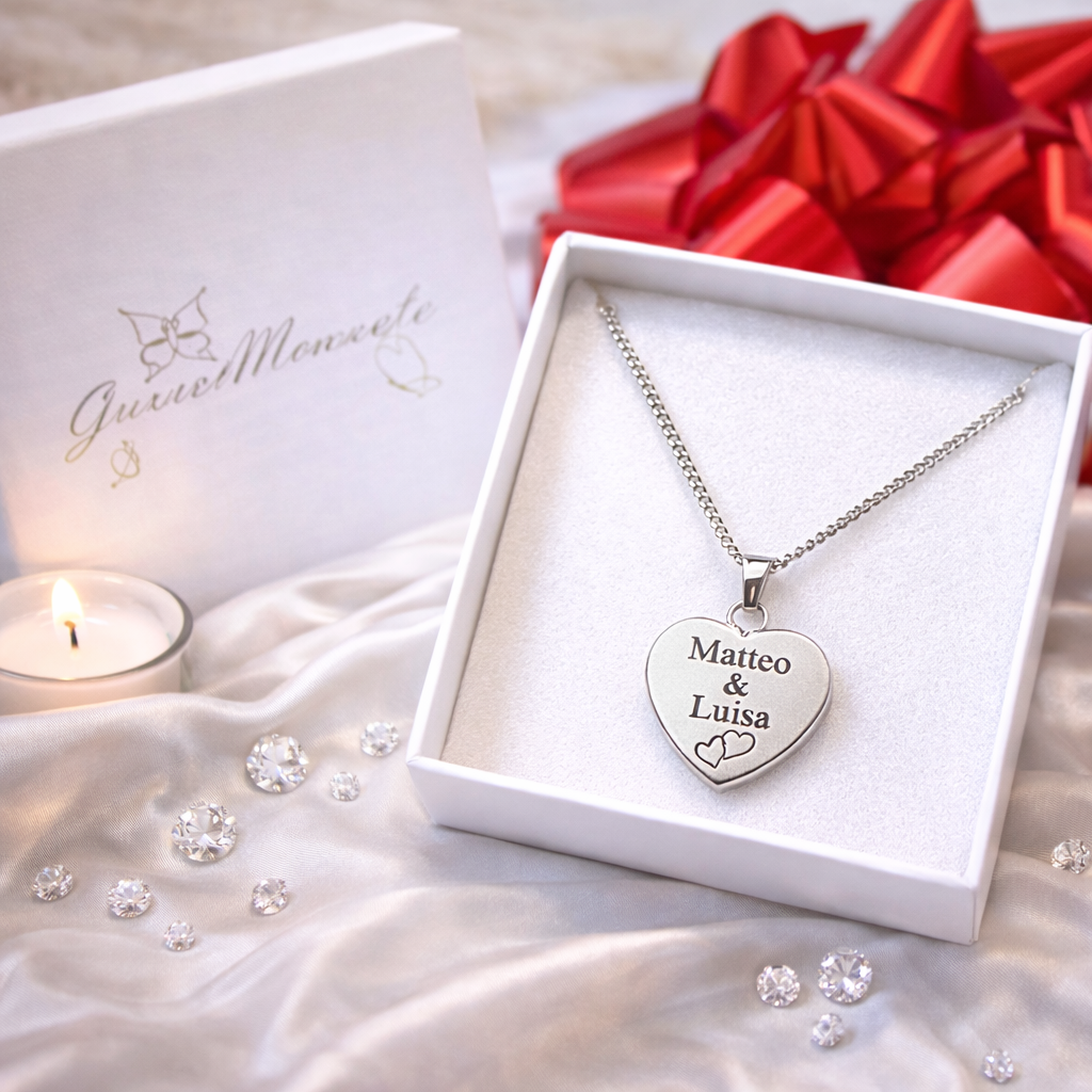 Personalisierte Herz Kette in Geschenkbox – Paar Geschenk mit Gravur