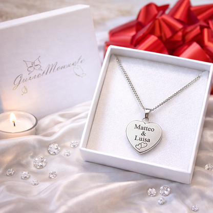 Personalisierte Herz Kette in Geschenkbox – Paar Geschenk mit Gravur