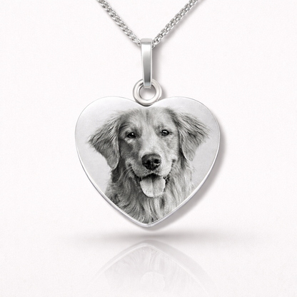 Personalisierte Herz Foto Kette aus Edelstahl in Silber mit Hunde Fotogravur