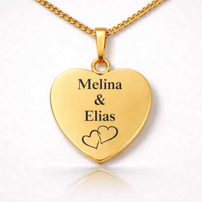 Herz Kette personalisiert mit zwei Namen in Gold – Partner Schmuck mit Gravur