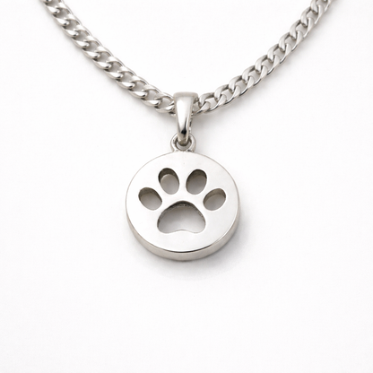 Edelstahl Pfoten Anhänger in Silber mit Cuban Chain Halskette – Tierliebhaber Schmuck