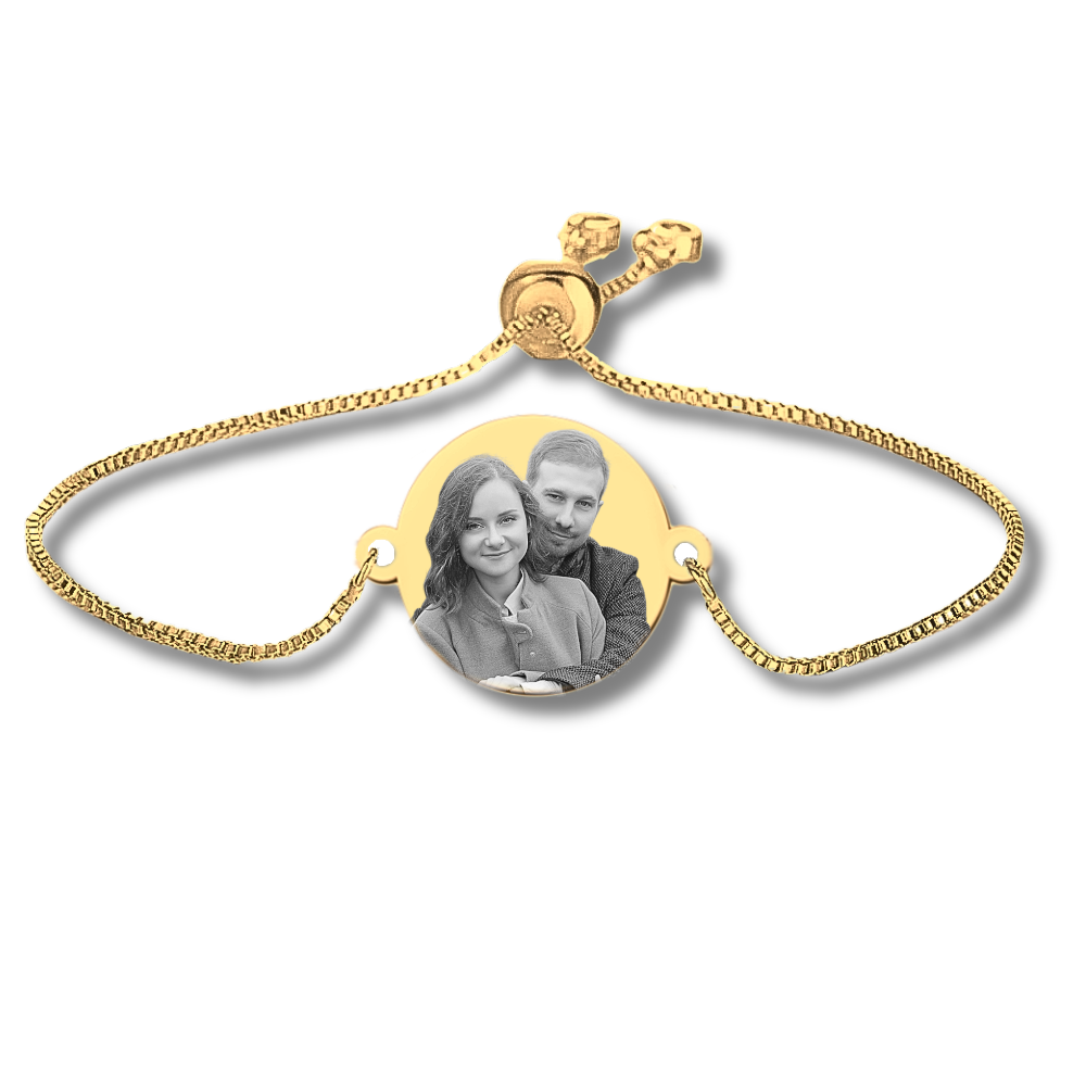 Rundes Foto Armband in Gold mit Paar Motiv – personalisiert mit Wunschbild
