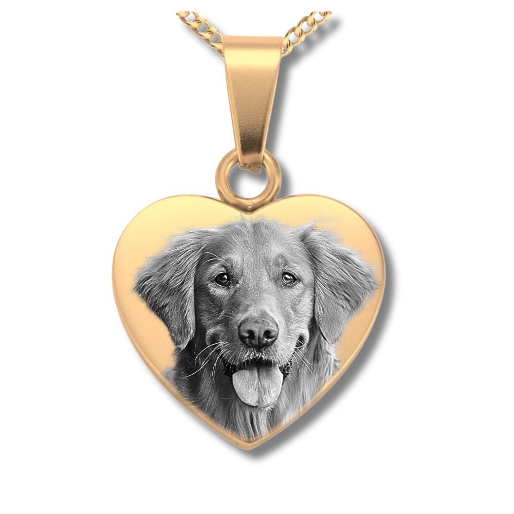 Kleine Herz Halskette mit Bildgravur aus Edelstahl in Gold