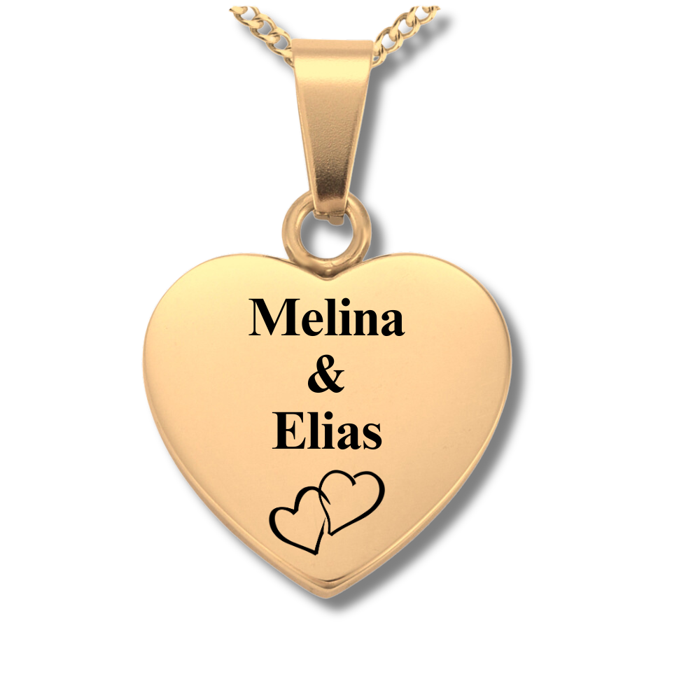 Goldene Herz Kette mit zwei Namen personalisiert – Geschenk für Freundin