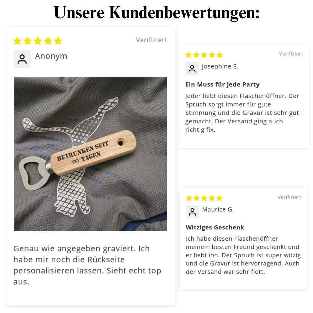 Flaschenöffner mit Text - Gravur "Nonstop Bottle Opener"