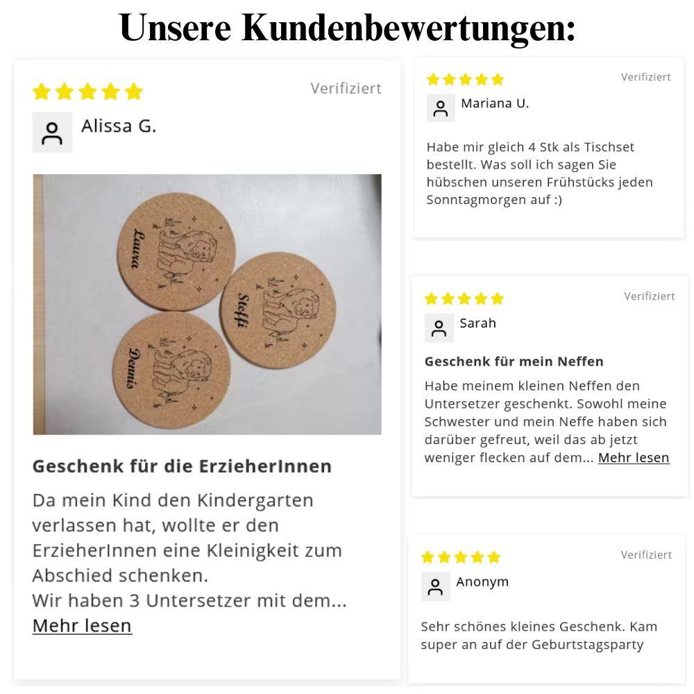 Untersetzer mit Wunschtext und Motiv - Gravur "CorkCreations"