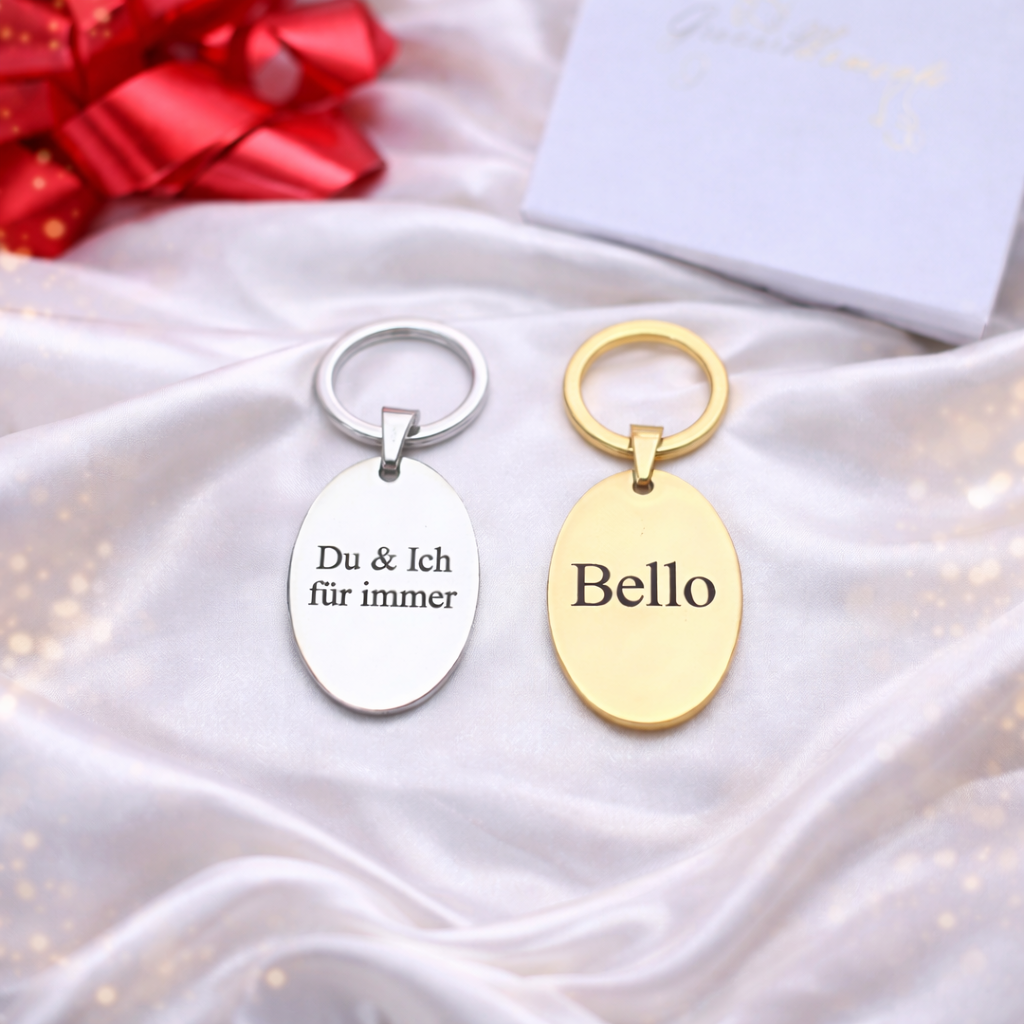Gravur Schlüsselanhänger mit Wunschtext aus Edelstahl – personalisiertes Geschenk