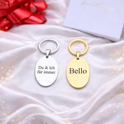Gravur Schlüsselanhänger mit Wunschtext aus Edelstahl – personalisiertes Geschenk
