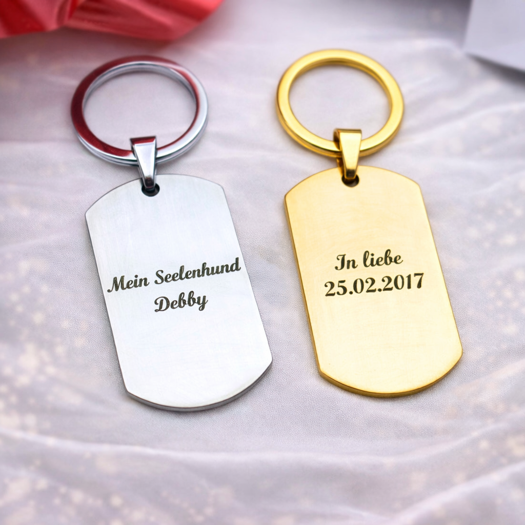 Gravur Schlüsselanhänger mit Wunschtext und Datum – individuelles Geschenk aus Edelstahl