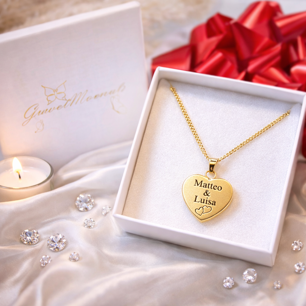 Personalisierte Herz Kette in Geschenkbox – Paar Geschenk mit Gravur