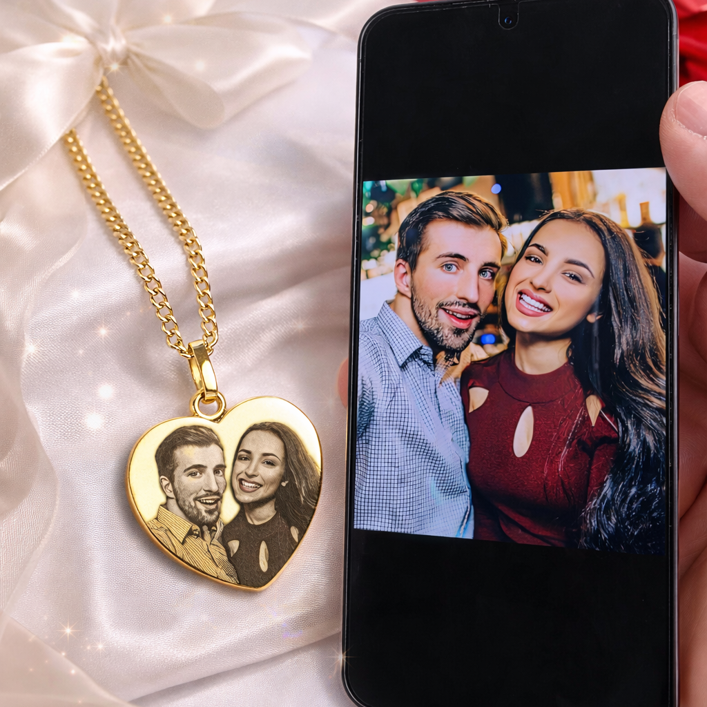 Herz Kette Gold mit Paar Foto Gravur – Geschenk für Freundin oder Partner
