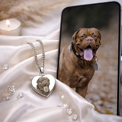 Silberne Herz Halskette mit Hunde Foto Gravur – Geschenk für Tierliebhaber