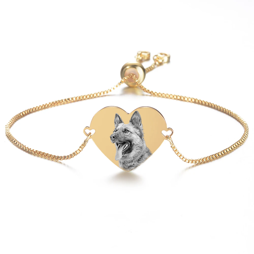 Herz Armband mit Bildgravur aus Edelstahl in Gold